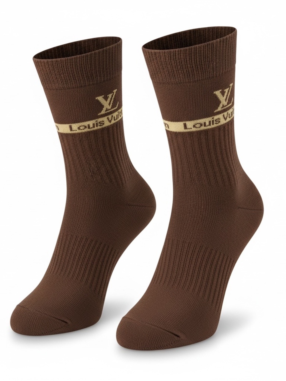 Logo designer, 2 pairs socks Brown Crew Socks Gold Logo New small to medium
